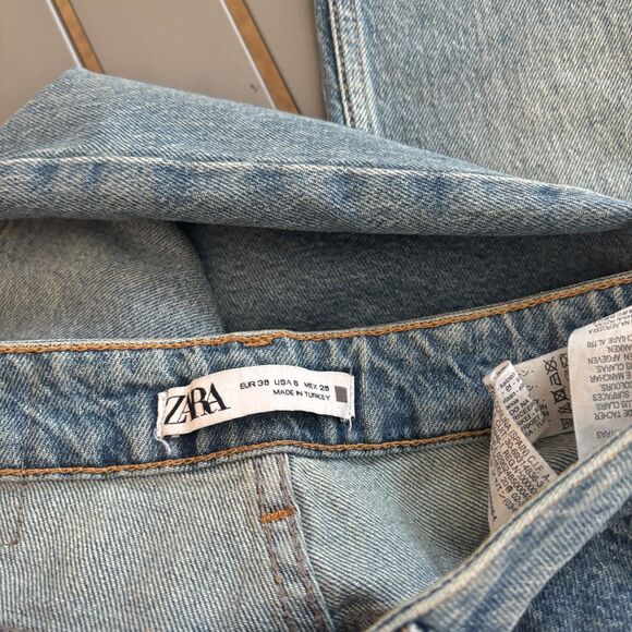 Zara Jeans Womens 6 Blue Denim Faded Medium Wash Ankle Slit Bootcut High Waisted - Picture 6 of 9